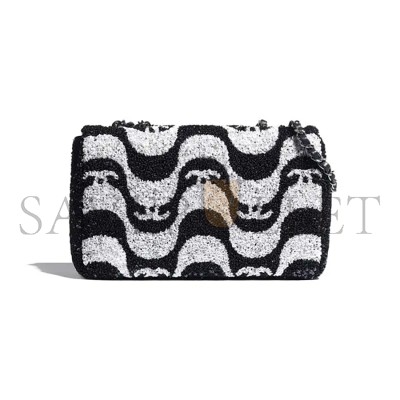 CHANEL SEQUINS WHITE & BLACK FLAP BAG A01112 (25*15*6cm)